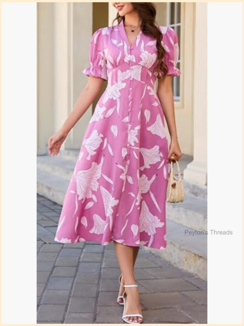 Women's Floral Maxi Dress Short Sleeve V Neck Flowy Beach Wedding Guest Dress - Picture 3 of 6